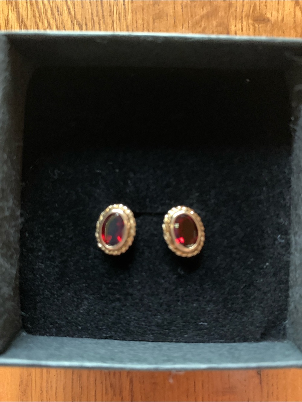 Vintage 14K Gold Bezel Set Garnet Stud Earrings